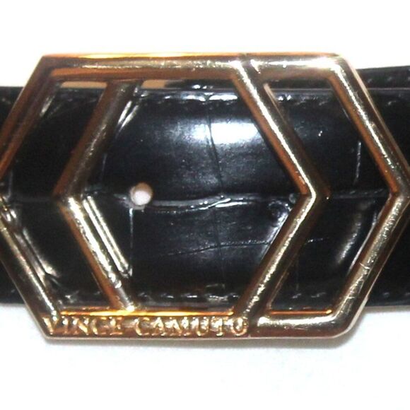 Vince Camuto Croc-Embossed Faux Leather Belt With Gold-Toned Buckle Size Medium - Picture 2 of 4
